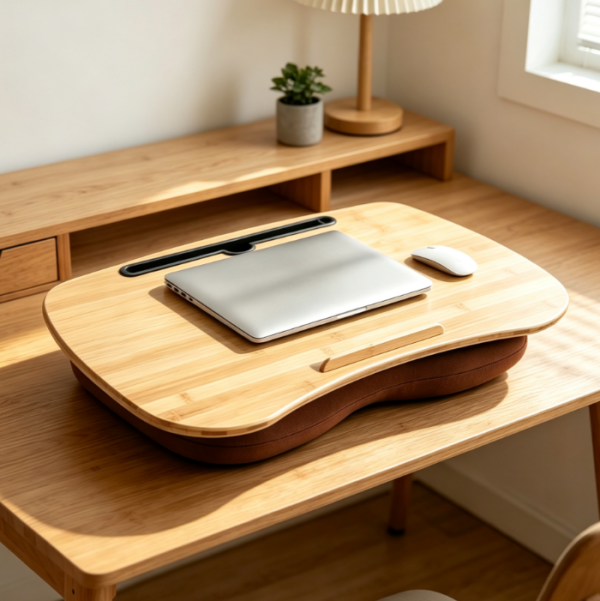 Bamboo Laptop Lap Desk with Cushion and Phone Holder, 21 6" x 13 8"